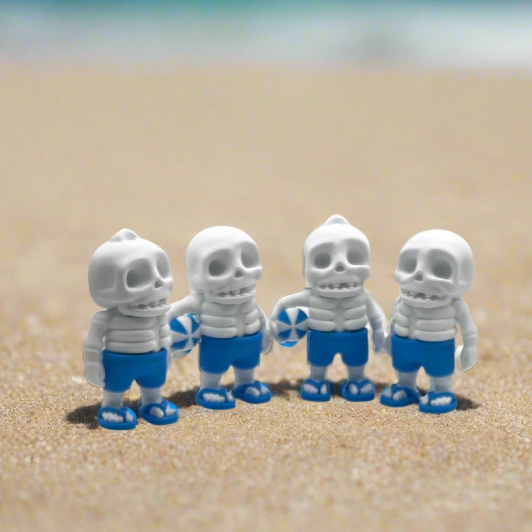 Beach Bones Buddie - white, blue full set, beach ball, keychain.