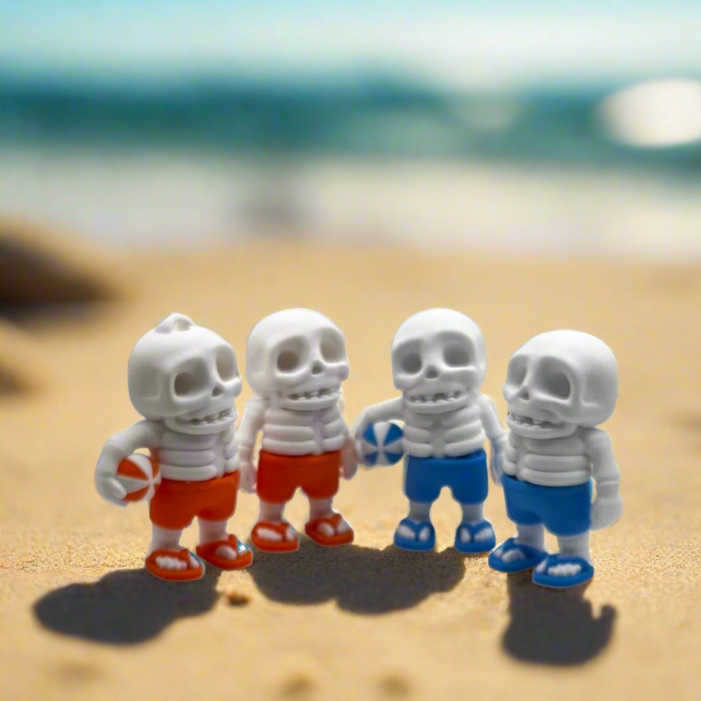 Beach Bones Buddies - white, orange, blue, beach ball, keychain.